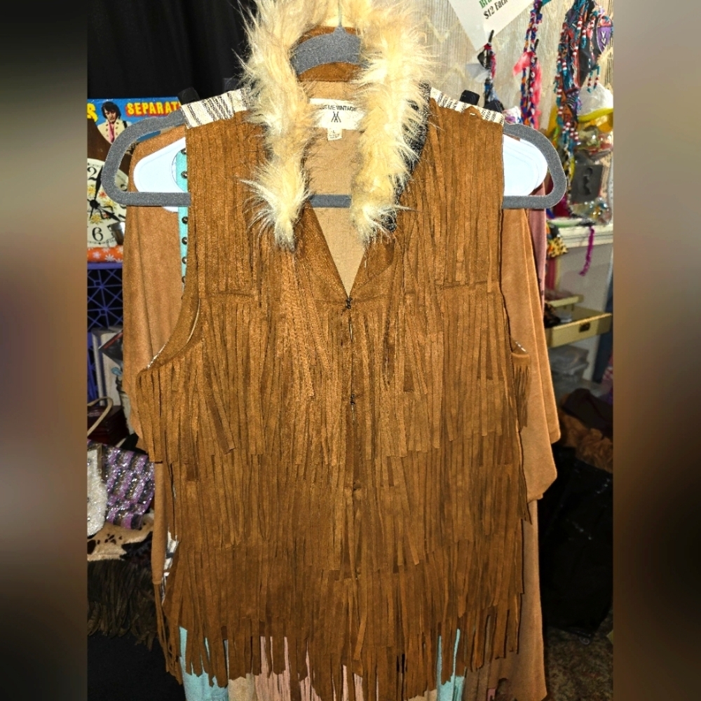 Vintage Miss Me, Faux Suede And Fur Vest With Fringe, Womens Large Western Boho